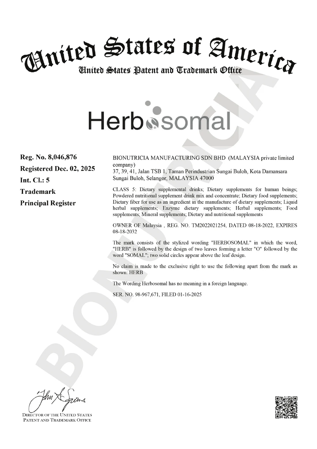 Herbosomal Trademark Registration